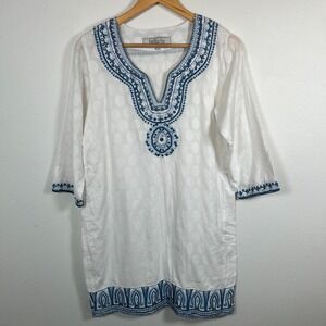 Bella Tu Womens Cover Up Tunic Dress M Resort Beach Coastal Cotton White India